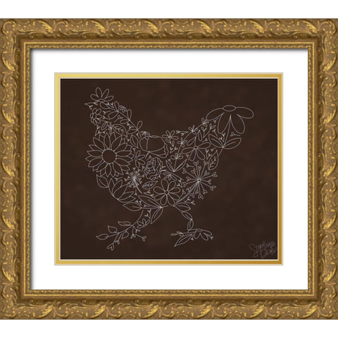 Chicken Gold Ornate Wood Framed Art Print with Double Matting by Dicks, Stephanie