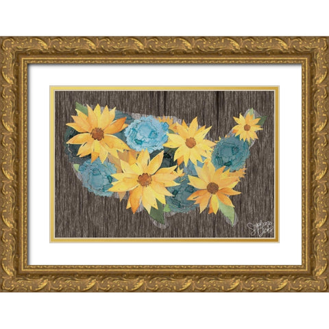 Sunflower Americana Gold Ornate Wood Framed Art Print with Double Matting by Dicks, Stephanie