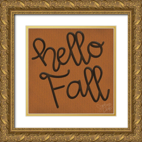 Hello Fall Gold Ornate Wood Framed Art Print with Double Matting by Dicks, Stephanie