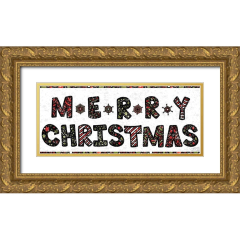 Merry Christmas Gold Ornate Wood Framed Art Print with Double Matting by Dicks, Stephanie