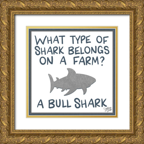 Bull Shark Gold Ornate Wood Framed Art Print with Double Matting by Dicks, Stephanie