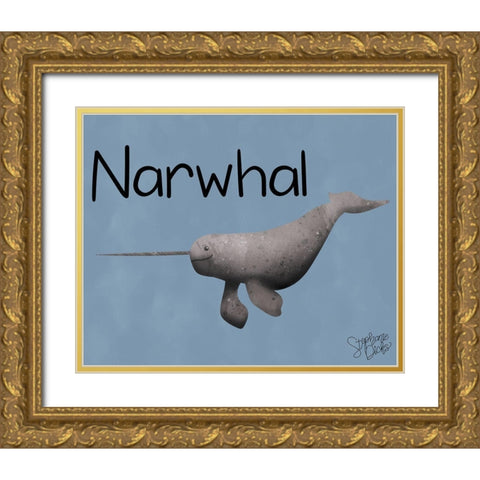 Narwhal Gold Ornate Wood Framed Art Print with Double Matting by Dicks, Stephanie