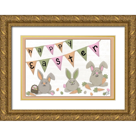 Happy Easter Gold Ornate Wood Framed Art Print with Double Matting by Dicks, Stephanie