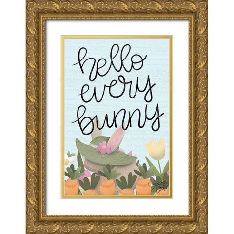 Hello Every Bunny Gold Ornate Wood Framed Art Print with Double Matting by Dicks, Stephanie
