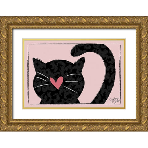 Cat Gold Ornate Wood Framed Art Print with Double Matting by Dicks, Stephanie
