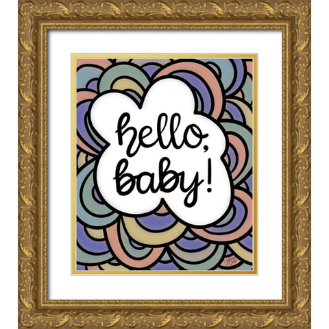 Hello-Baby!  Gold Ornate Wood Framed Art Print with Double Matting by Dicks, Stephanie