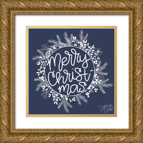 Merry Christmas Gold Ornate Wood Framed Art Print with Double Matting by Dicks, Stephanie
