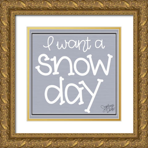 Snow Day Gold Ornate Wood Framed Art Print with Double Matting by Dicks, Stephanie