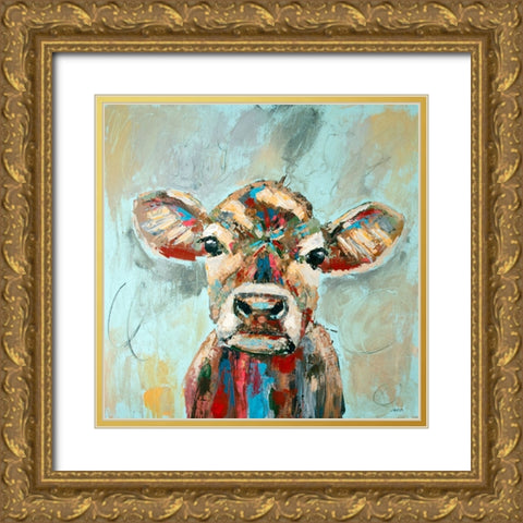 Jersey Cow Gold Ornate Wood Framed Art Print with Double Matting by Seeley, Jenn
