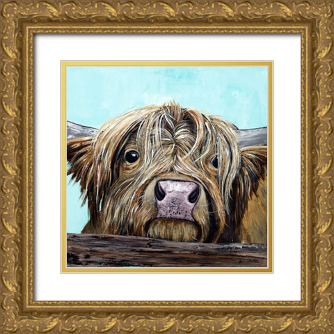 Beth the Cow Gold Ornate Wood Framed Art Print with Double Matting by Seeley, Jenn