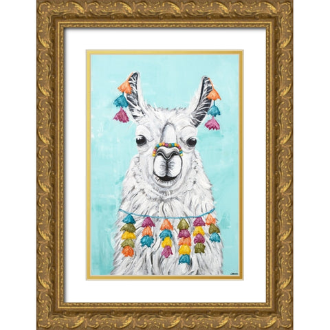 Wolly Llama Gold Ornate Wood Framed Art Print with Double Matting by Seeley, Jenn