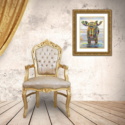 Water Moose Gold Ornate Wood Framed Art Print with Double Matting by Seeley, Jenn