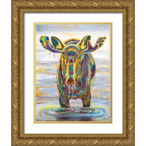 Water Moose Gold Ornate Wood Framed Art Print with Double Matting by Seeley, Jenn