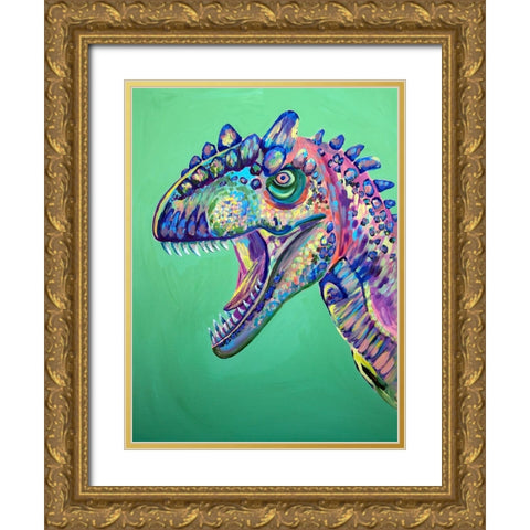 Green Dinosaur Gold Ornate Wood Framed Art Print with Double Matting by Seeley, Jenn