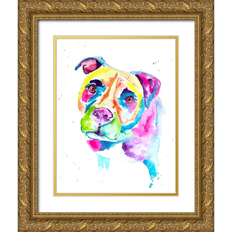 Colorful Pitbull Gold Ornate Wood Framed Art Print with Double Matting by Seeley, Jenn
