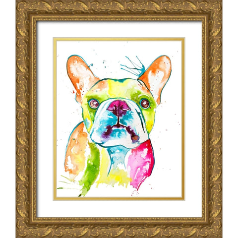 Colorful Frenchie Gold Ornate Wood Framed Art Print with Double Matting by Seeley, Jenn