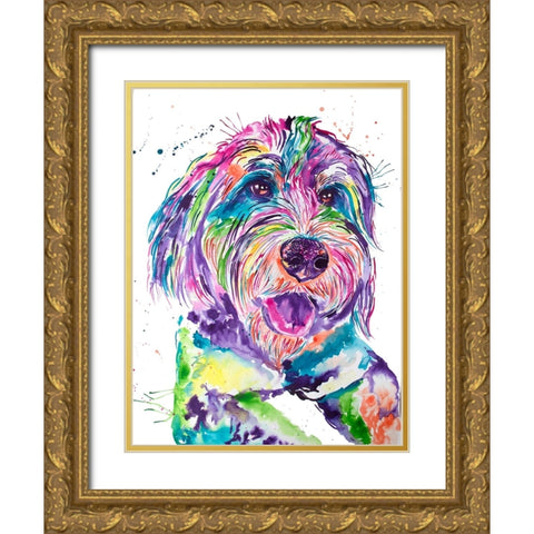 Colorful Bernedoodle Gold Ornate Wood Framed Art Print with Double Matting by Seeley, Jenn