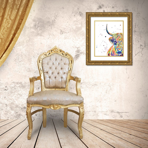 Highland Cow Gold Ornate Wood Framed Art Print with Double Matting by Seeley, Jenn