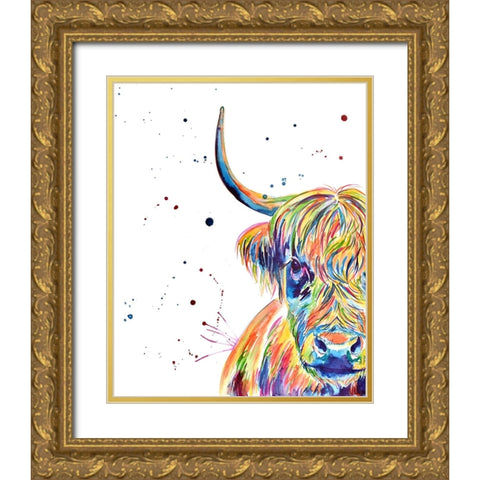 Highland Cow Gold Ornate Wood Framed Art Print with Double Matting by Seeley, Jenn