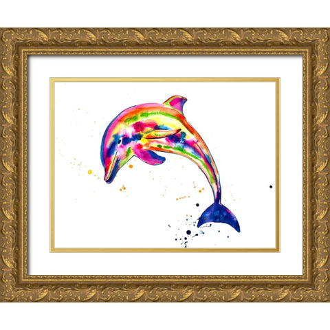 Dolphin Gold Ornate Wood Framed Art Print with Double Matting by Seeley, Jenn