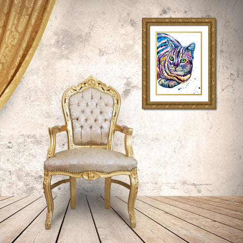 Colorful Tabby Cat Gold Ornate Wood Framed Art Print with Double Matting by Seeley, Jenn