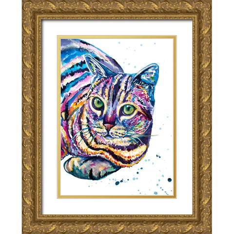 Colorful Tabby Cat Gold Ornate Wood Framed Art Print with Double Matting by Seeley, Jenn