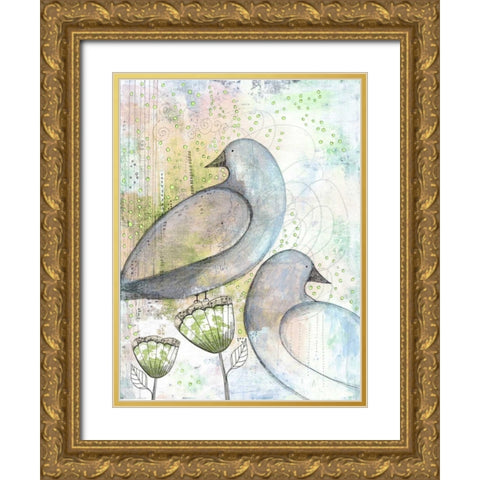Two Birds Gold Ornate Wood Framed Art Print with Double Matting by Ogren, Sarah