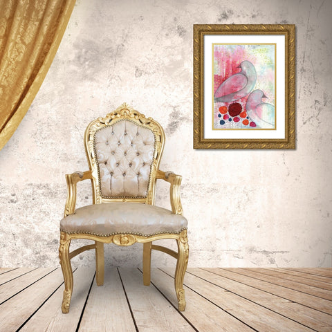 Two Birds in Fuchsia Gold Ornate Wood Framed Art Print with Double Matting by Ogren, Sarah