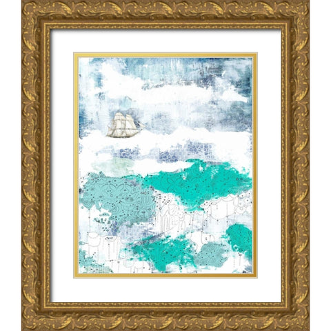 Ocean and Ship Gold Ornate Wood Framed Art Print with Double Matting by Ogren, Sarah
