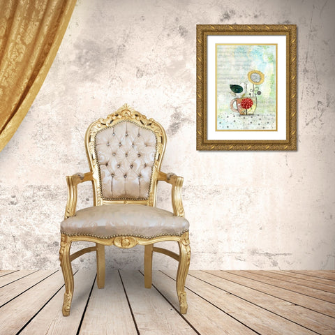 Bird on a Tea Cup Gold Ornate Wood Framed Art Print with Double Matting by Ogren, Sarah