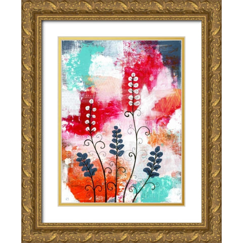 Bright Abstract with Flowers Gold Ornate Wood Framed Art Print with Double Matting by Ogren, Sarah