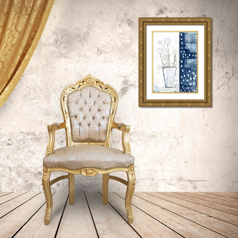 White and Navy Floral Gold Ornate Wood Framed Art Print with Double Matting by Ogren, Sarah