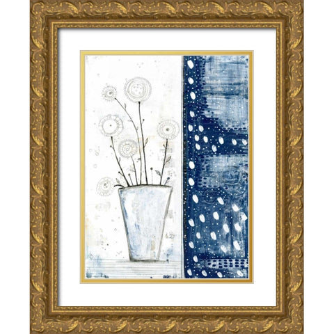White and Navy Floral Gold Ornate Wood Framed Art Print with Double Matting by Ogren, Sarah