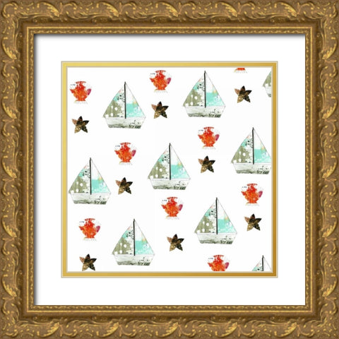 Sailboats Pattern Gold Ornate Wood Framed Art Print with Double Matting by Ogren, Sarah