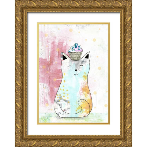 Cat with Cupcake I Gold Ornate Wood Framed Art Print with Double Matting by Ogren, Sarah