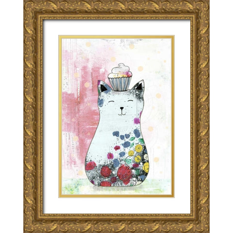 Cat with a Cupcake II Gold Ornate Wood Framed Art Print with Double Matting by Ogren, Sarah