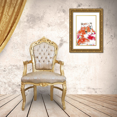 Bear with Orange Flowers Gold Ornate Wood Framed Art Print with Double Matting by Ogren, Sarah