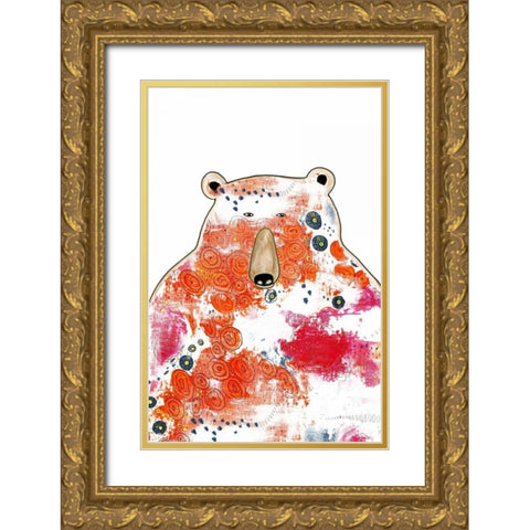 Bear with Orange Flowers Gold Ornate Wood Framed Art Print with Double Matting by Ogren, Sarah