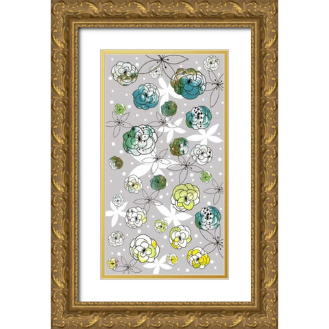 Grey Floral Gold Ornate Wood Framed Art Print with Double Matting by Ogren, Sarah