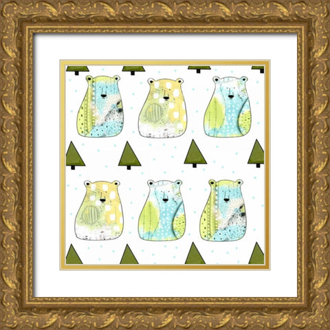 Three Bears Pattern Gold Ornate Wood Framed Art Print with Double Matting by Ogren, Sarah