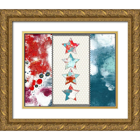Red White and Blue Gold Ornate Wood Framed Art Print with Double Matting by Ogren, Sarah