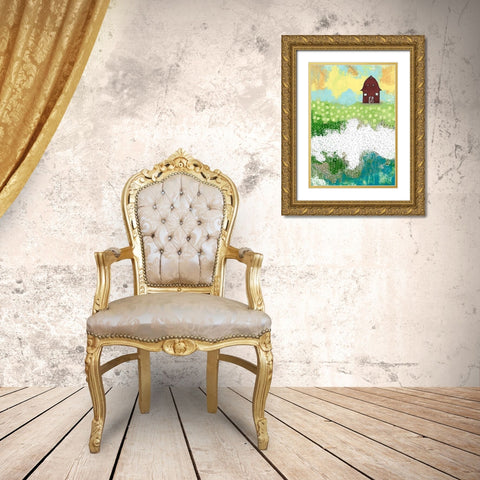The Red Barn Gold Ornate Wood Framed Art Print with Double Matting by Ogren, Sarah