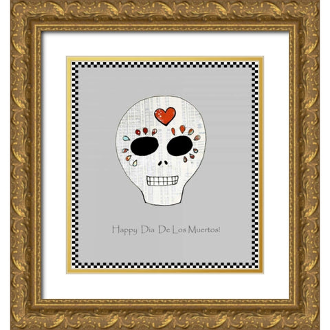 Sugar Skull Gold Ornate Wood Framed Art Print with Double Matting by Ogren, Sarah