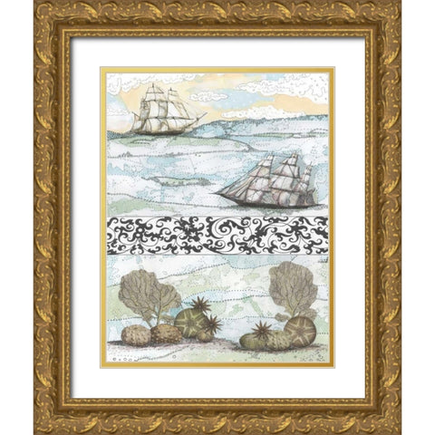 Boats and Coral Gold Ornate Wood Framed Art Print with Double Matting by Ogren, Sarah