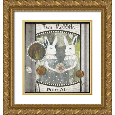 Two Rabbits Pale Ale Gold Ornate Wood Framed Art Print with Double Matting by Ogren, Sarah