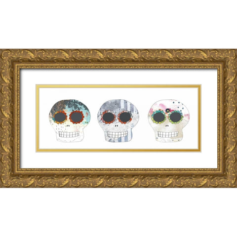 Three Sugar Skulls Gold Ornate Wood Framed Art Print with Double Matting by Ogren, Sarah