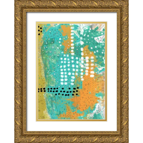 Orange and Green Abstract Gold Ornate Wood Framed Art Print with Double Matting by Ogren, Sarah