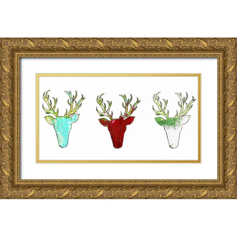 Three Deer Heads Gold Ornate Wood Framed Art Print with Double Matting by Ogren, Sarah