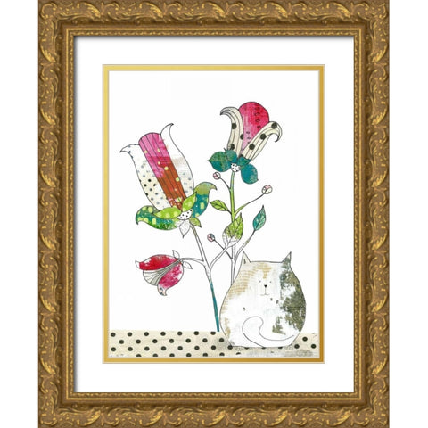 Calico in the Flowers Gold Ornate Wood Framed Art Print with Double Matting by Ogren, Sarah