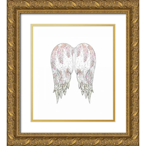 Wings with Pink Feathers Gold Ornate Wood Framed Art Print with Double Matting by Ogren, Sarah
